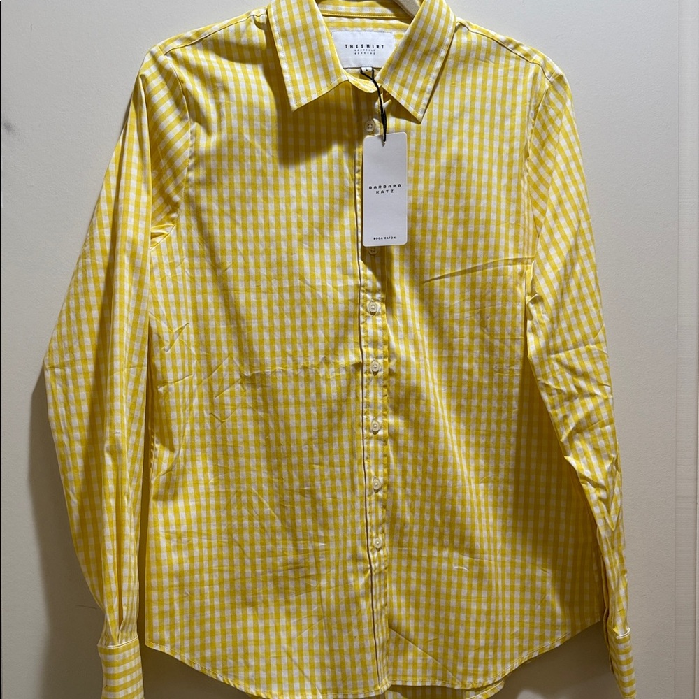 NWT Yellow Gingham Casual Women’s Collared Button Down Shirt Size: L